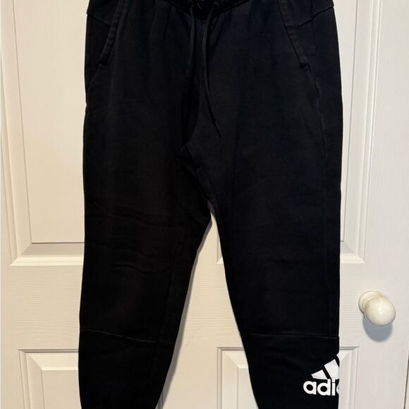 Adidas Black Track Pants with Tapered Fit and Logo - Picture 2 of 8